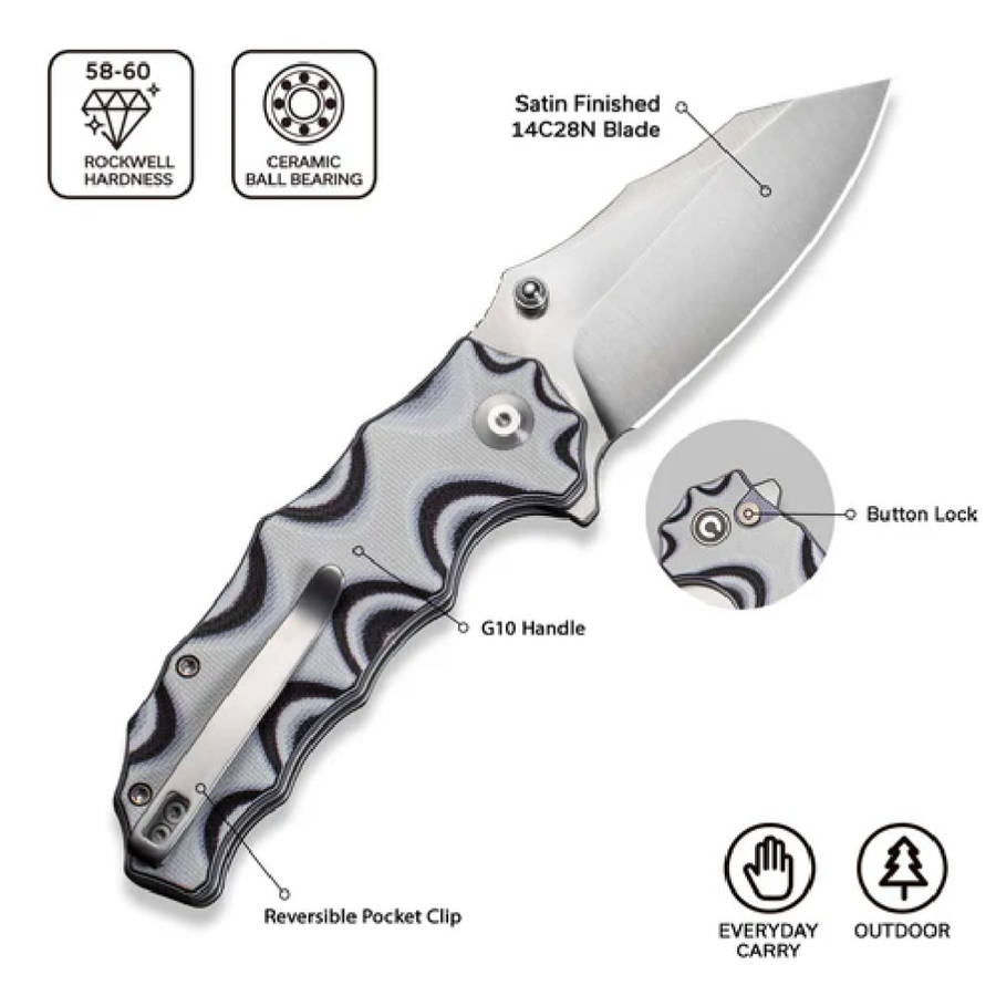 Civivi Natterjack Flipper & Button Lock Knife G10 Handle C24028-3
