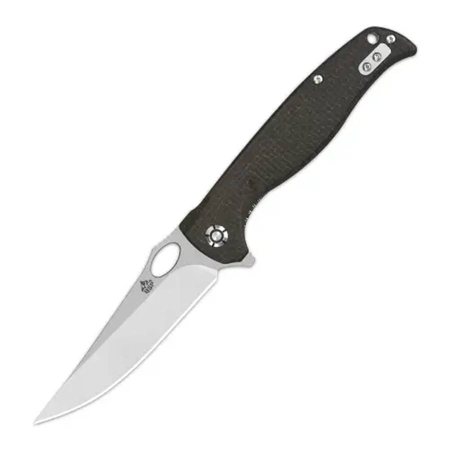 QSP Gavial Liner Lock, D2 2 Tone Satin, Dark Brown Micarta - QS126-D1