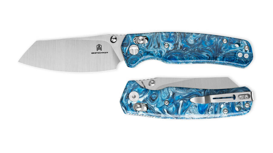 Bestechman Cicadas Wing BMK06Q  Blue Resin Handle Folding Knife