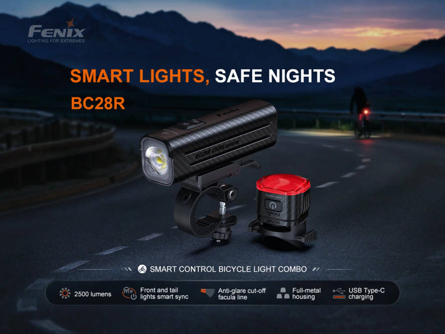 Fenix BC28R Smart Control Bicycle Light Combo  2500 Lumens Front & Rear Bike Light Set
