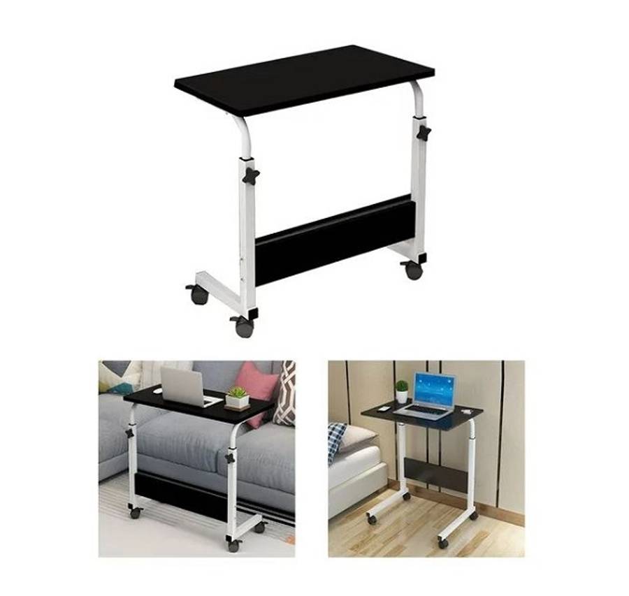 Adjustable Height Trolley Bedside Laptop Table-BLAK