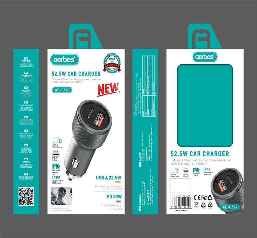 AB-CZ49 Aerbes 52.5W Car Charger USB 22.5W PD 30W