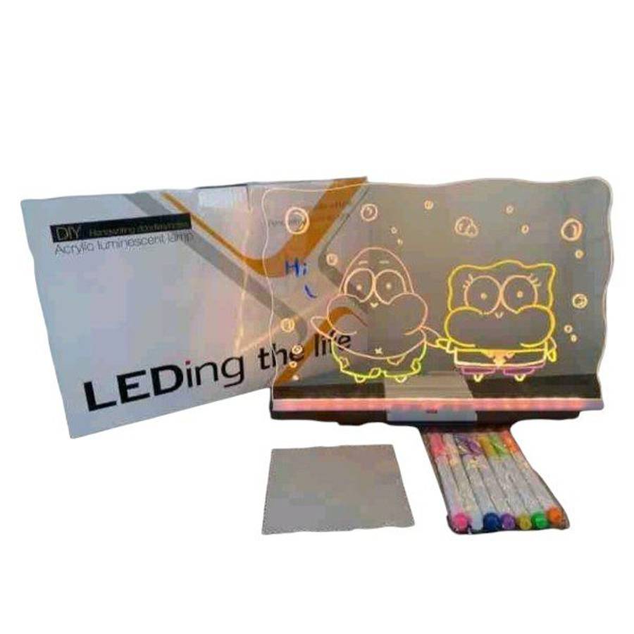 PM-275 Rewritable Acrylic Glowing USB Message Board Drawing  Board with 7 Color Pens  30cm x 20cm
