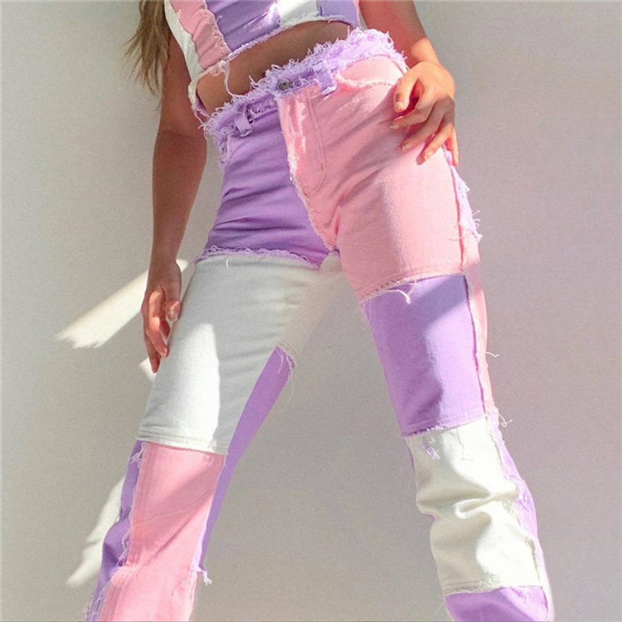 Heritage patchwork contrast colour denim jeans