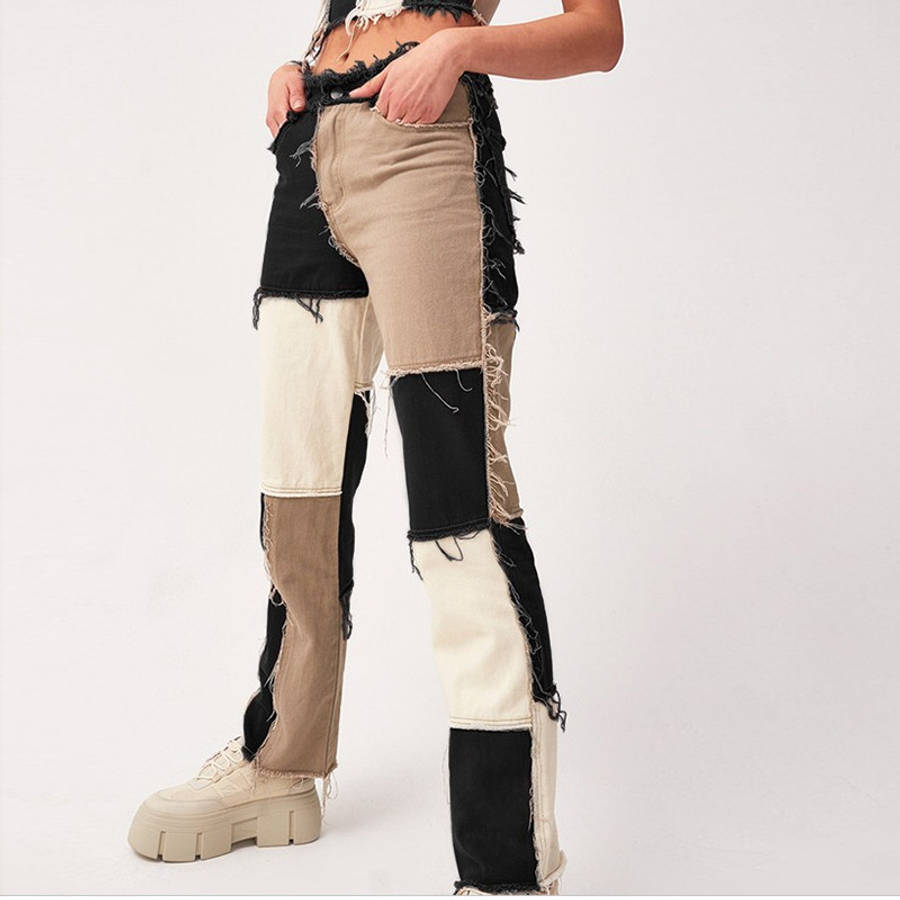 Heritage patchwork contrast colour denim jeans