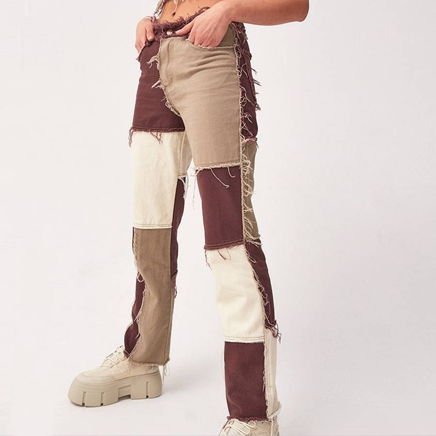 Heritage patchwork contrast colour denim jeans