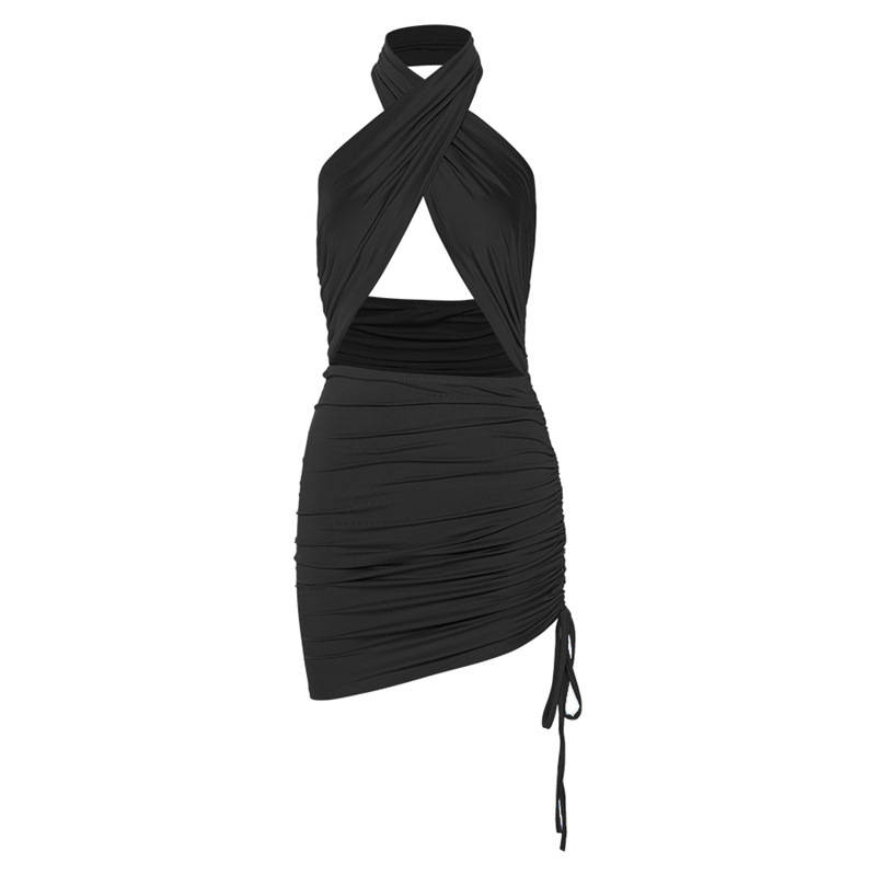 Women's ruched halter-neck dress