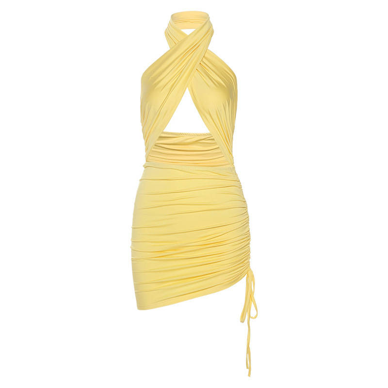 Women's ruched halter-neck dress