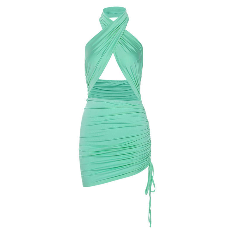 Women's ruched halter-neck dress