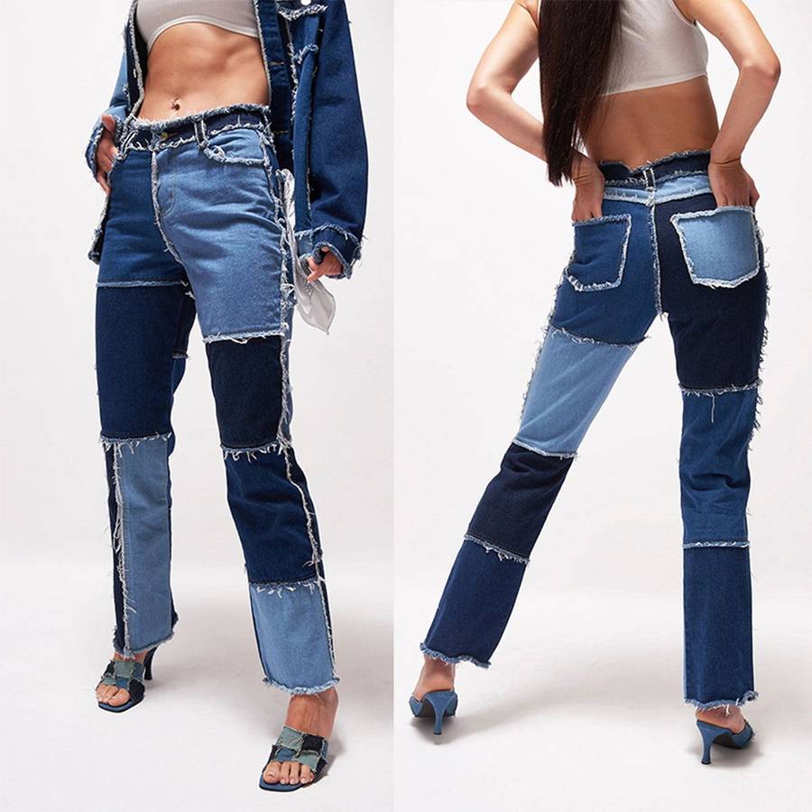 Heritage patchwork contrast colour denim jeans