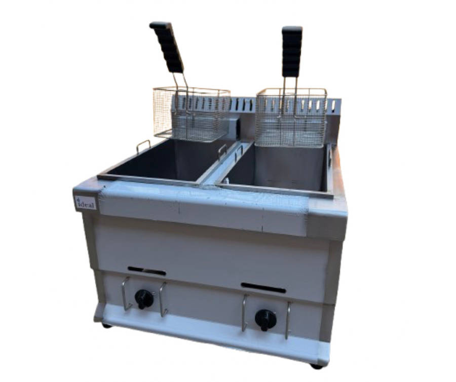 Double Gas Fryer (2X12.5LT) With Baskets + Lids - Countertop