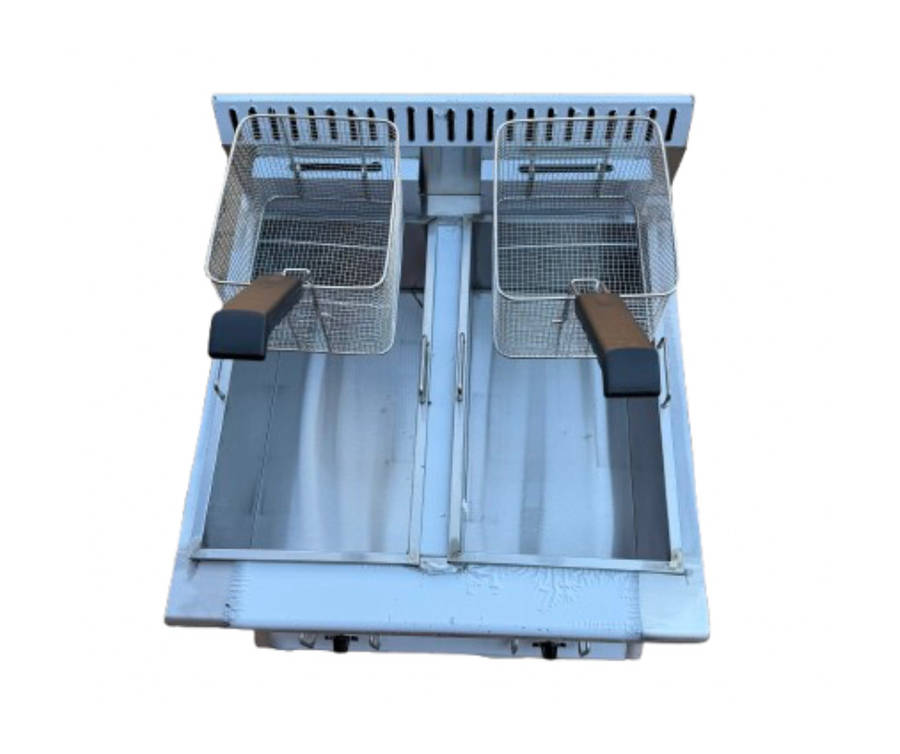 Double Gas Fryer (2X12.5LT) With Baskets + Lids - Countertop