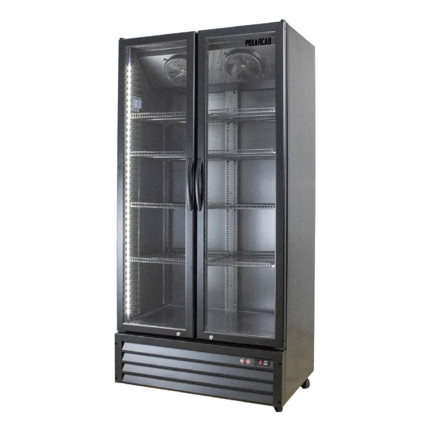 PolarCab Black Double Glass Door Upright Fridge