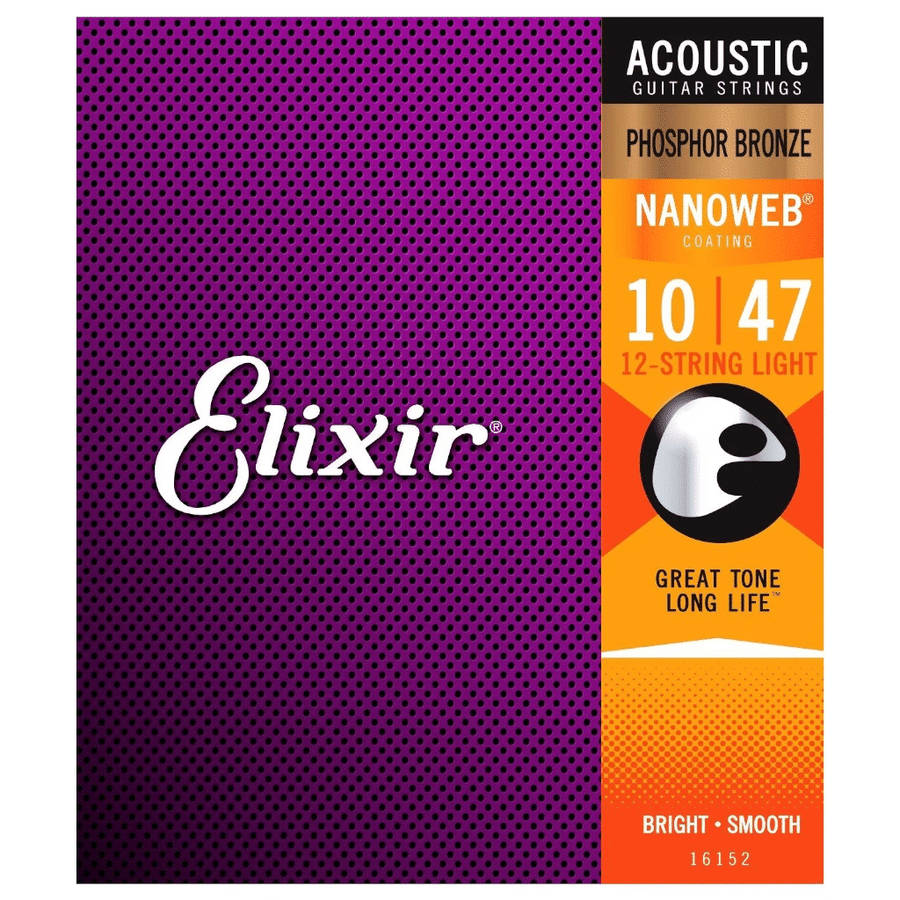 Elixir Strings Nanoweb Phosphor Bronze 12-string Light Acoustic Guitar Strings - (10-47)