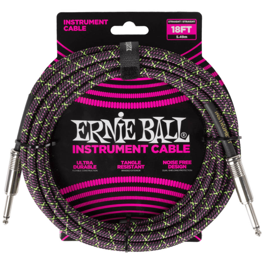 Ernie Ball Straight/Straight Braided Instrument Cable  18ft (5.5M) - Purple Python