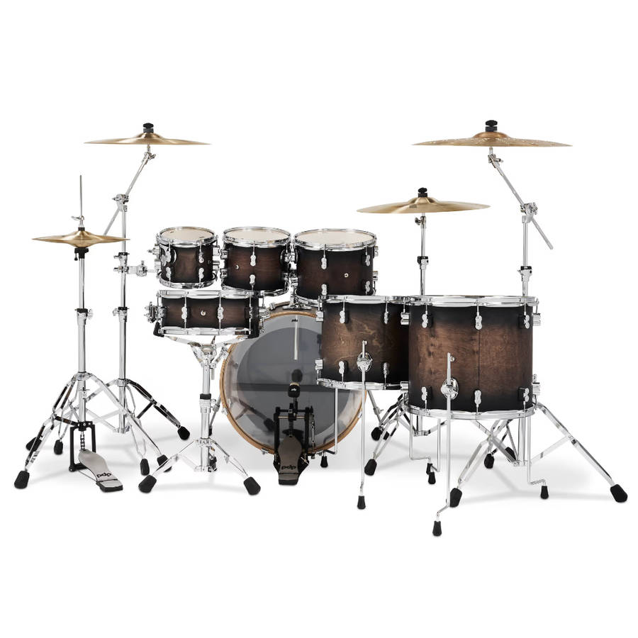 PDP Concept Maple 7-piece Shell Pack - Satin Charcoal Burst - (Excludes Hardware and Cymbals)