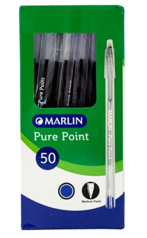 Marlin Pure Point Transparent Pens Box of 50 Colour: Blue