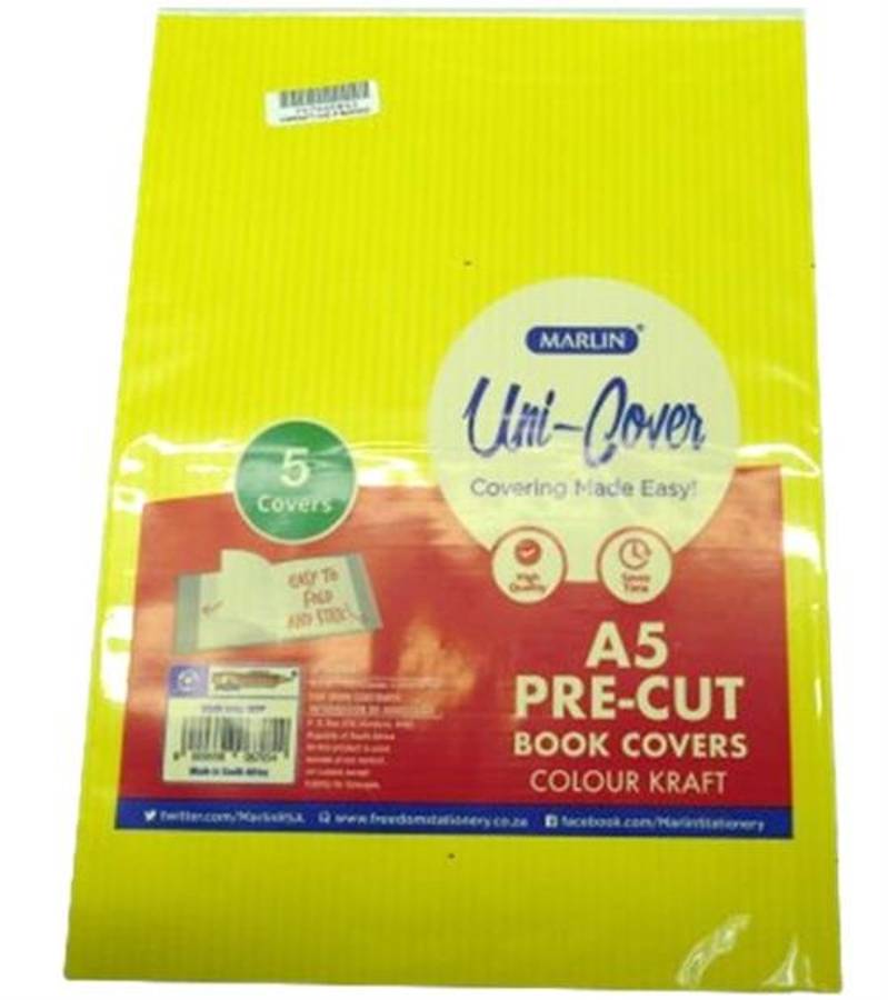 Marlin Kids A5 Precut Book Cover Yellow5 Pack