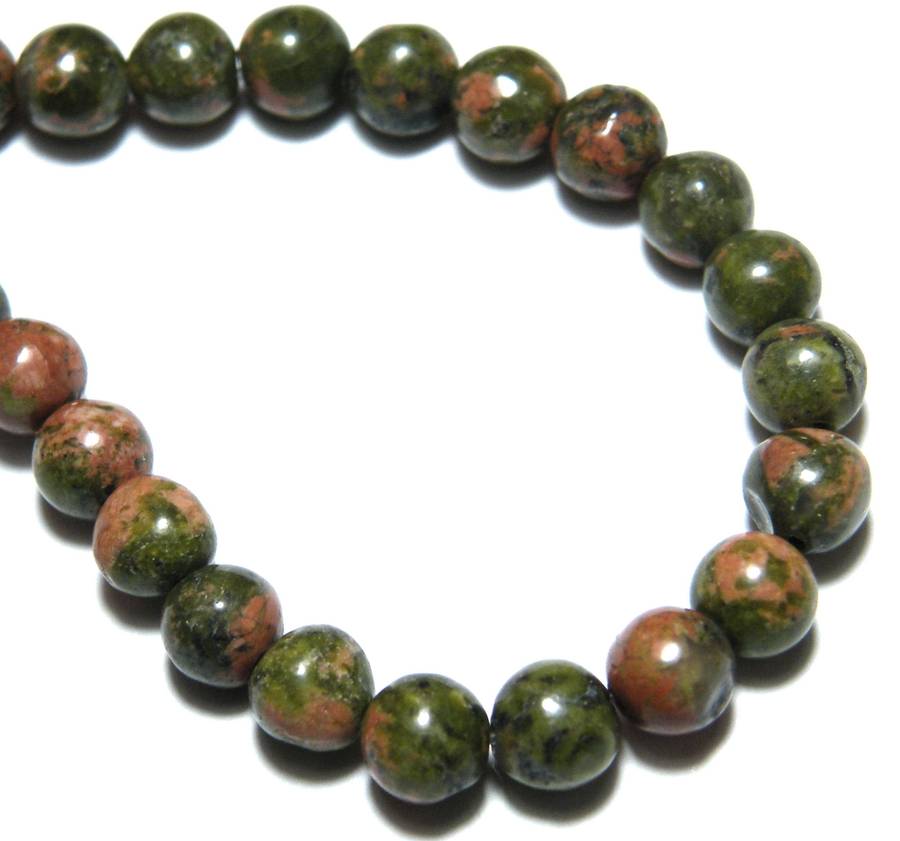 Unakite bead string, 4mm, round, 40cm