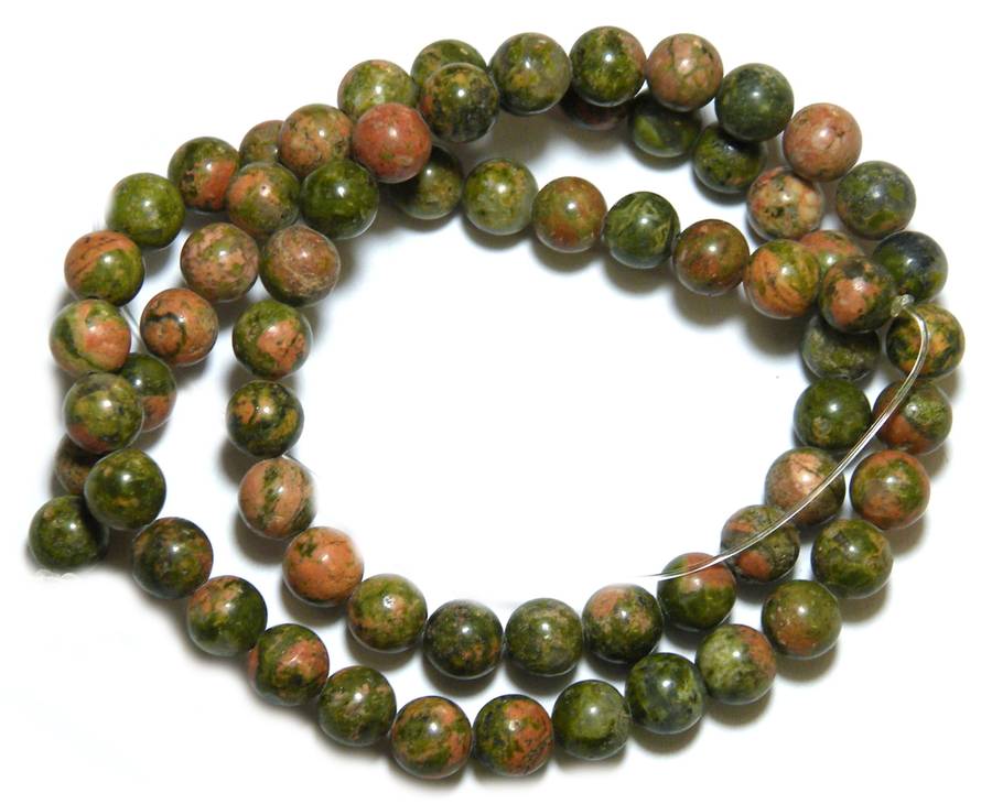 Unakite bead string, 7mm, round, 40cm