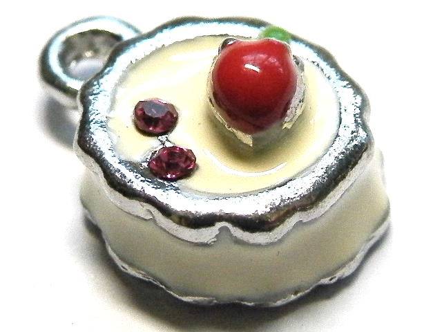 Cream cloisonne cake charm, 16mm nickel silver