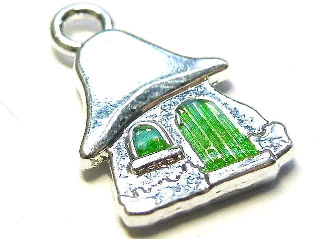 Green Cloisonne House Charm, 15mm Nickel Silver - Silver Hills