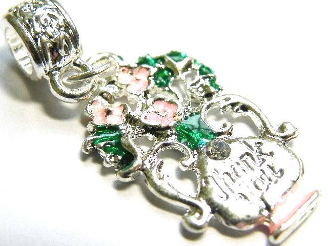 Flower bouquet thank you pendant, fits Pandora bracelets