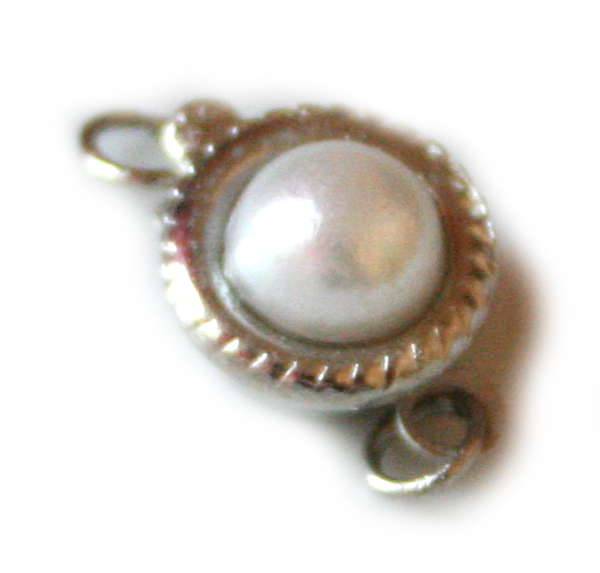 2x Round box clasp with pearl 10mm - Silver Hills 0.01kg