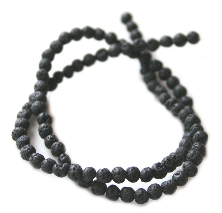 Black Lava bead string, 5mm, round, 40cm