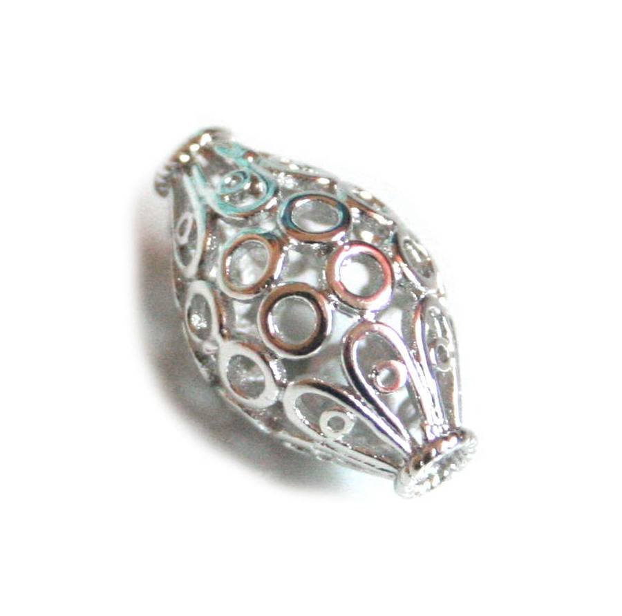 Nickel free bead, oval shape w intricate design, 12x20mm