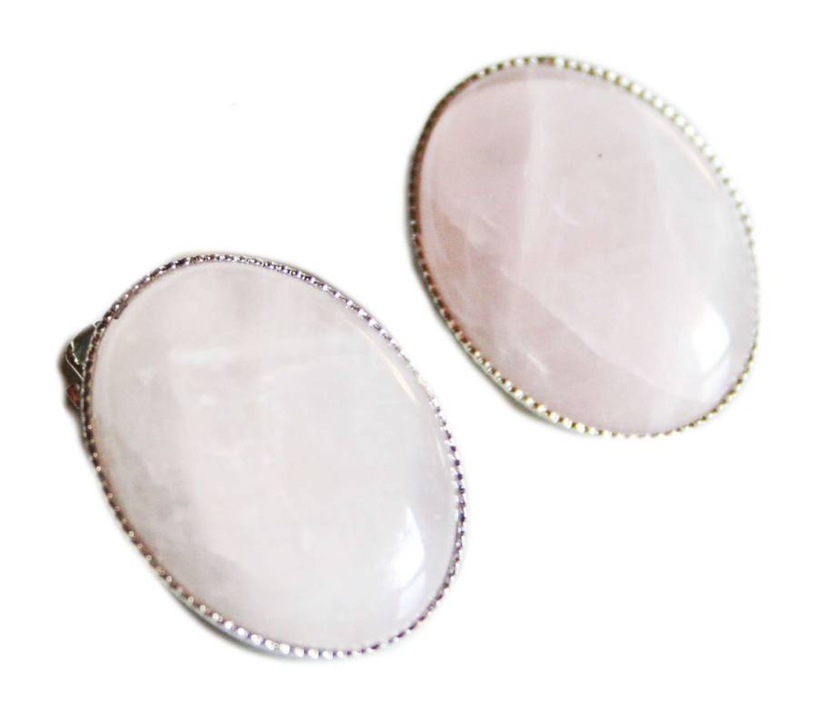 Oval Rose Quartz earrings, clip-on, 20mm - Silver Hills 0.01kg