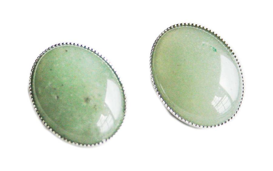 Oval Aventurine earrings, clip-on, 20mm - Silver Hills 0.01kg