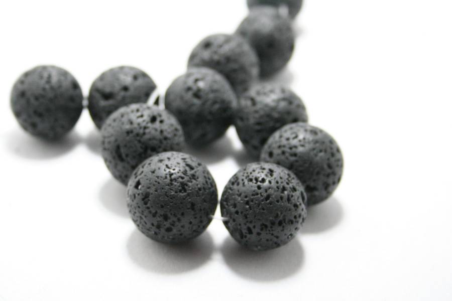 Black Lava bead string, round, 18mm, 40cm