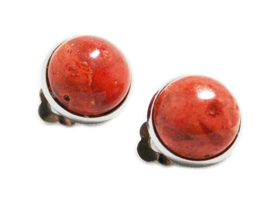 Coral earrings, clip-on, 14mm - Silver Hills 0.01kg