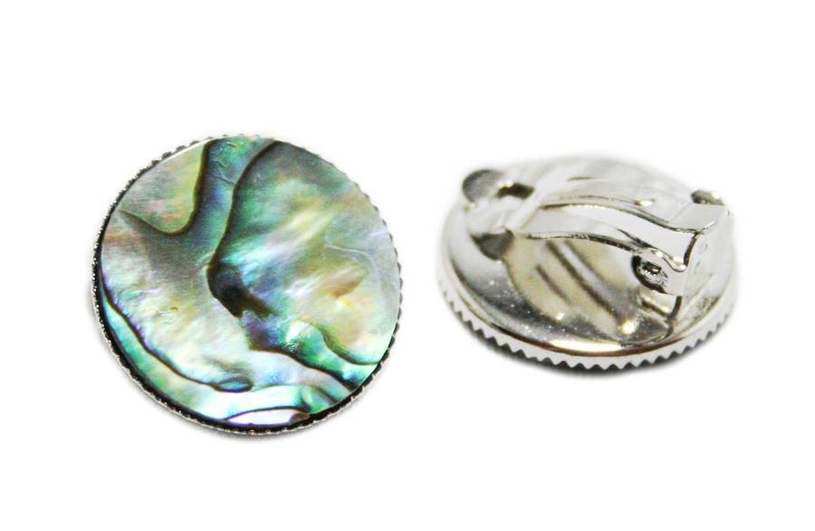 Round Paua Shell earrings, clip-on, 20mm - Silver Hills 0.01kg