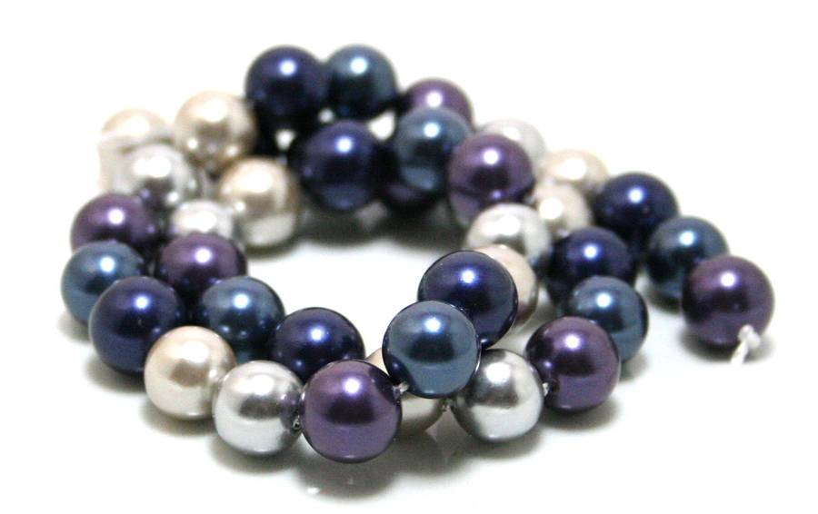 Shell pearl string, silver, deep purple, night blue, 10mm, 40cm - Silver Hills 0.04kg