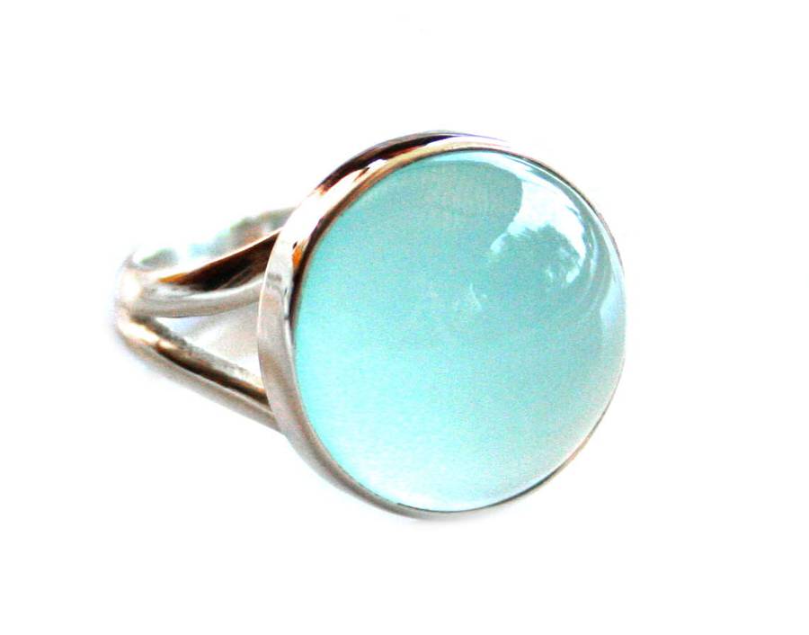 Aqua Chalcedony ring in 925 silver, 17.5mm ID
