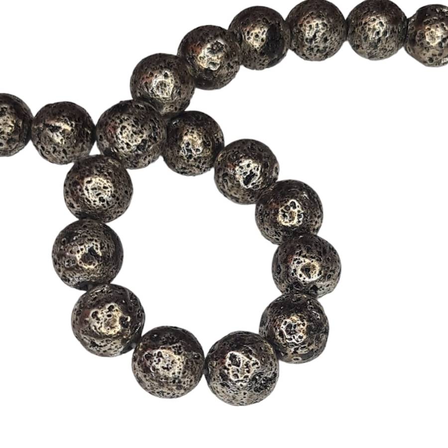 Metallic Bronze Lava bead string, round, 10mm, 40cm