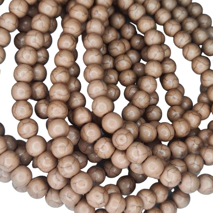 Colored Howlite bead string, caramel, round, 8mm, 40cm