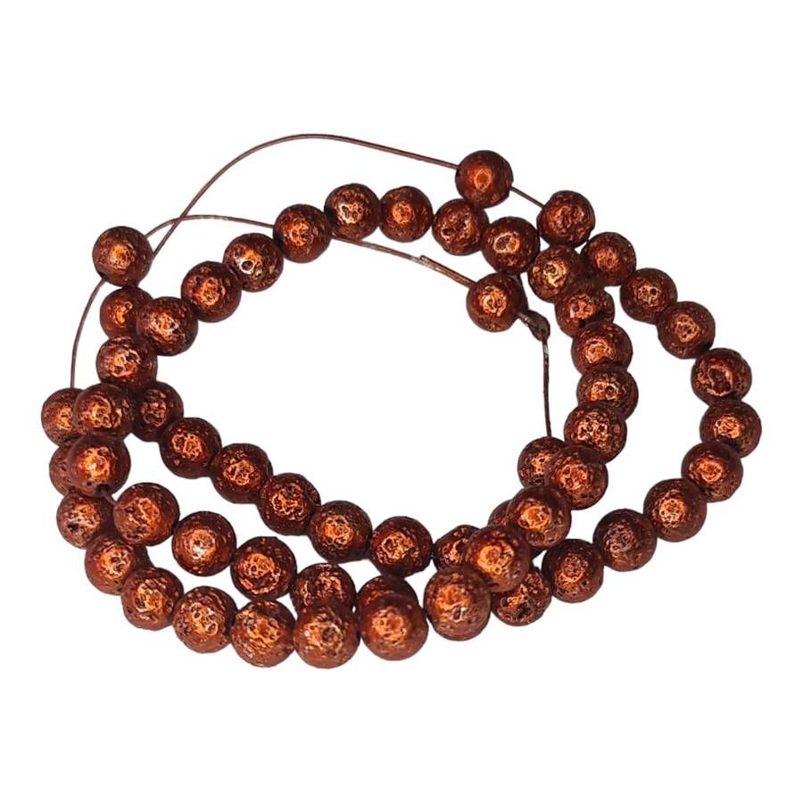 Metallic Red Lava bead string, round, 7mm, 40cm