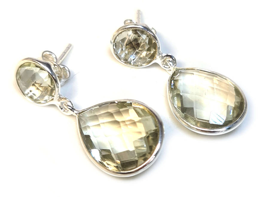 Green Amethyst earrings in 925 silver, 31mm incl. hook