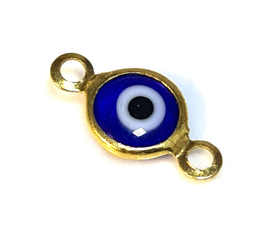 Evil Eye spacer, dark blue, nickel free, gold base, 7x13mm