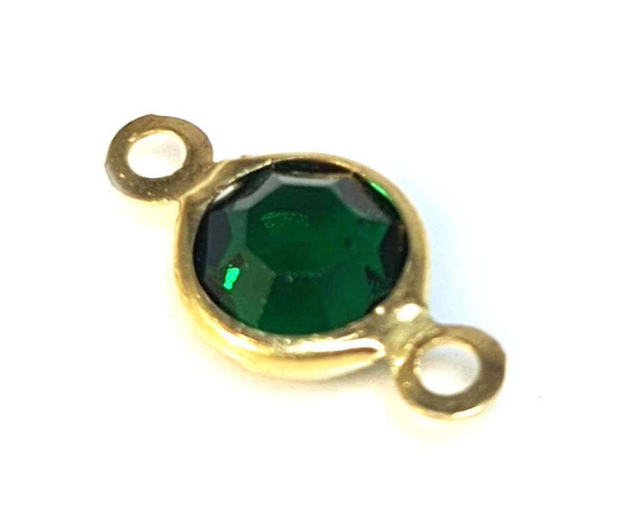 Rhinestone spacer, emerald, nickel free, gold base, 7x13mm