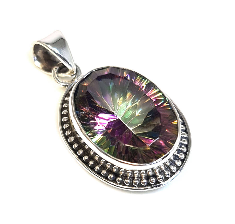 Mystic Topaz pendant in 925 silver, oval, 37mm incl. bail