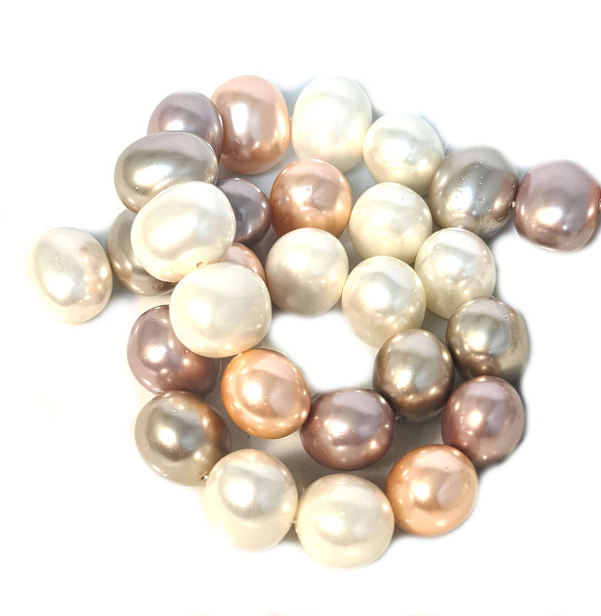 Shell pearl string, oval - cream, creamrose, peach, powder almond, 12x16mm, 40cm