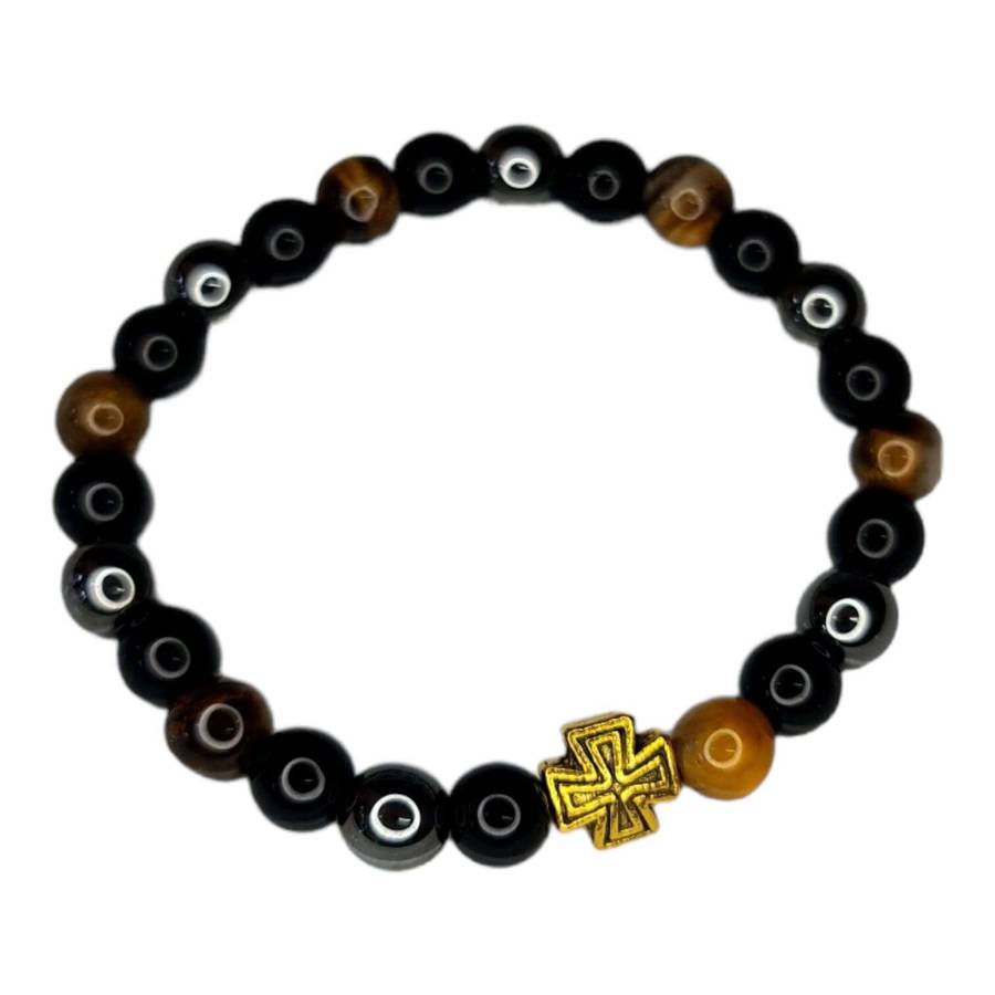 Tigere Eye, onyx & hematite bracelet, stretchcord