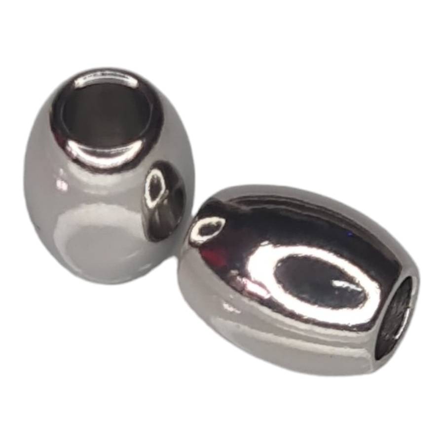 2 x Barrel bead in stainless steel, 10x8mm