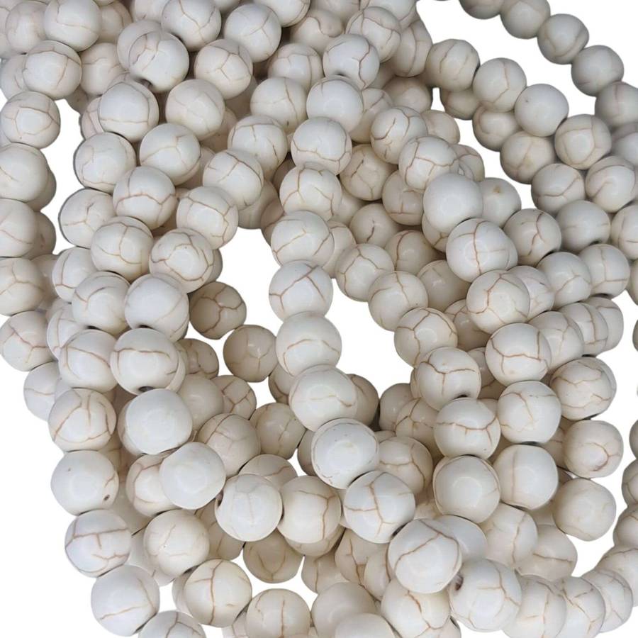 Colored Howlite bead string, cream, round, 8mm, 40cm