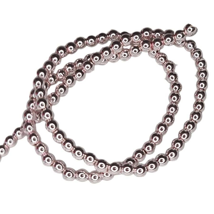 Colored Hematite bead string, metallic bright rose, round, 4mm, 40cm