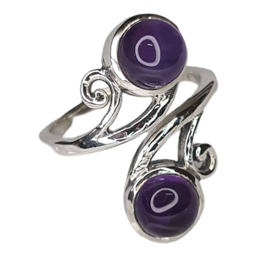 Amethyst cabochon ring in 925 silver, round, size 7